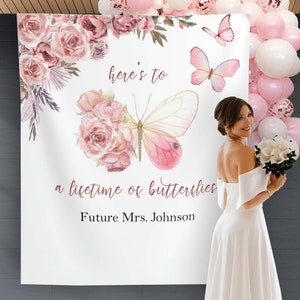 Custom Butterfly Bridal Shower backdrop, floral blush bridal shower decor, lifetime of butterflies bridal brunch banner, future mrs