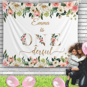 Personalized Girl 1st Birthday Backdrop, Baby Girl 1st Birthday Decor, Blush Pink Isn&#39;t She Onederful 1st Birthday Backdrop 01DS45