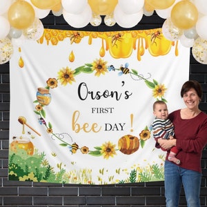 Bee Party Banner First Birthday Backdrop Boy Bee Birthday Banner 1st Bee Day Party Decoration High Chair Birthday Decor Bumble Bee Birthday