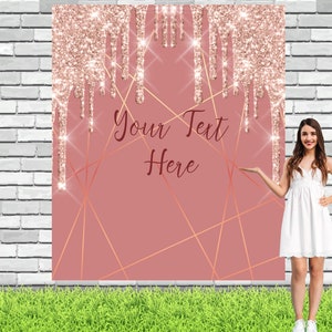 Personalized Rose Gold Backdrop, Custom Birthday Decorations, Birthday Party Event Banner, Prom, Personalized Glitter Backdrop 01DS01