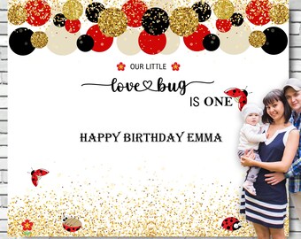 Fiesta de cumpleaños decoración Lovebug primer cumpleaños telón de fondo mariquita tema mariquita banner dulce pequeña mariquita cumpleaños decoración niñas cumpleaños
