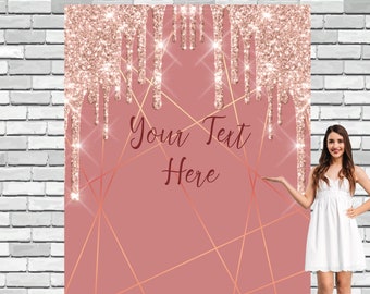 Personalized Rose Gold Backdrop, Custom Birthday Decorations, Birthday Party Event Banner, Prom, Personalized Glitter Backdrop 01DS01