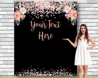 Custom Floral Backdrop Graduation Banner Black Glitter Backdrop Birthday Party Tapestry 2023 Prom Decoration Wedding Banner 01DSR64