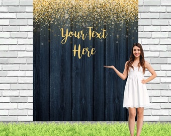 RUINI Blue with Gold Spots Photography Backdrop Not Glitter Baby Photo Background Banner 7x5FT