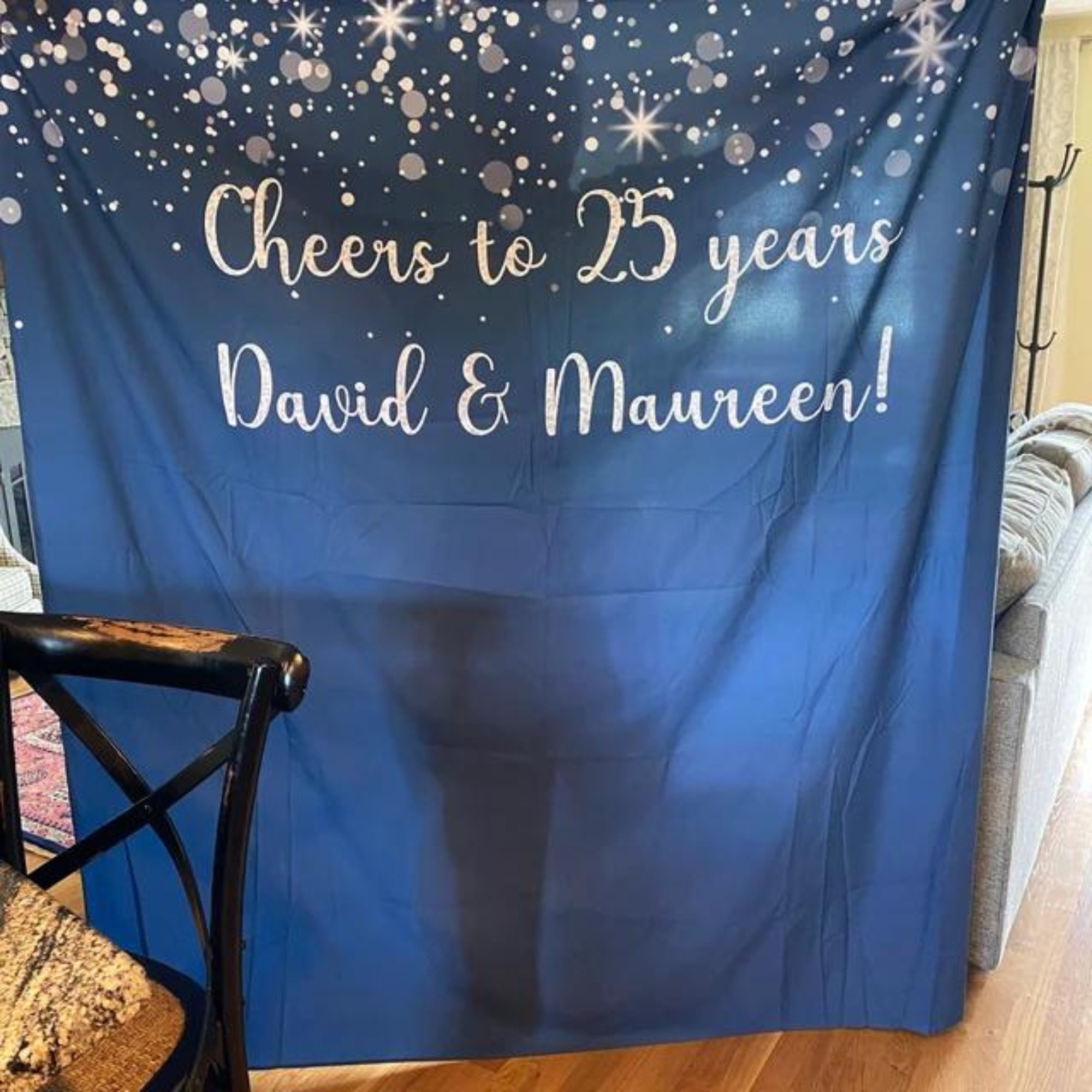 Striscione di buon compleanno blu marino e argento - telo di sfondo durevole, adatto per decorazioni per feste, props fotografici e sfondi fotografici | SHEIN ALIA