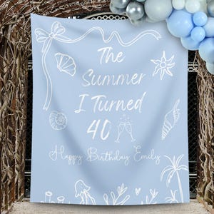 Der Sommer, den ich drehte 40. Geburtstag Dekor Jedes Alter Multi Color Geburtstag Banner Benutzerdefinierte Geburtstagsparty Hintergrund Meer Tiere Strand Party Schild