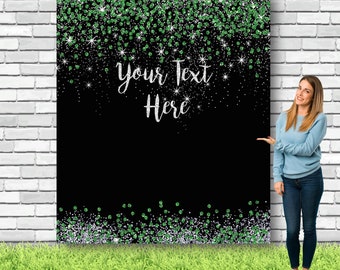 Green and Silver Glitter Backdrop, Black Birthday Decor, Diamond Props, Baby shower, Wedding, Event, New Year, Birthday Backdrop, Prom, Grad
