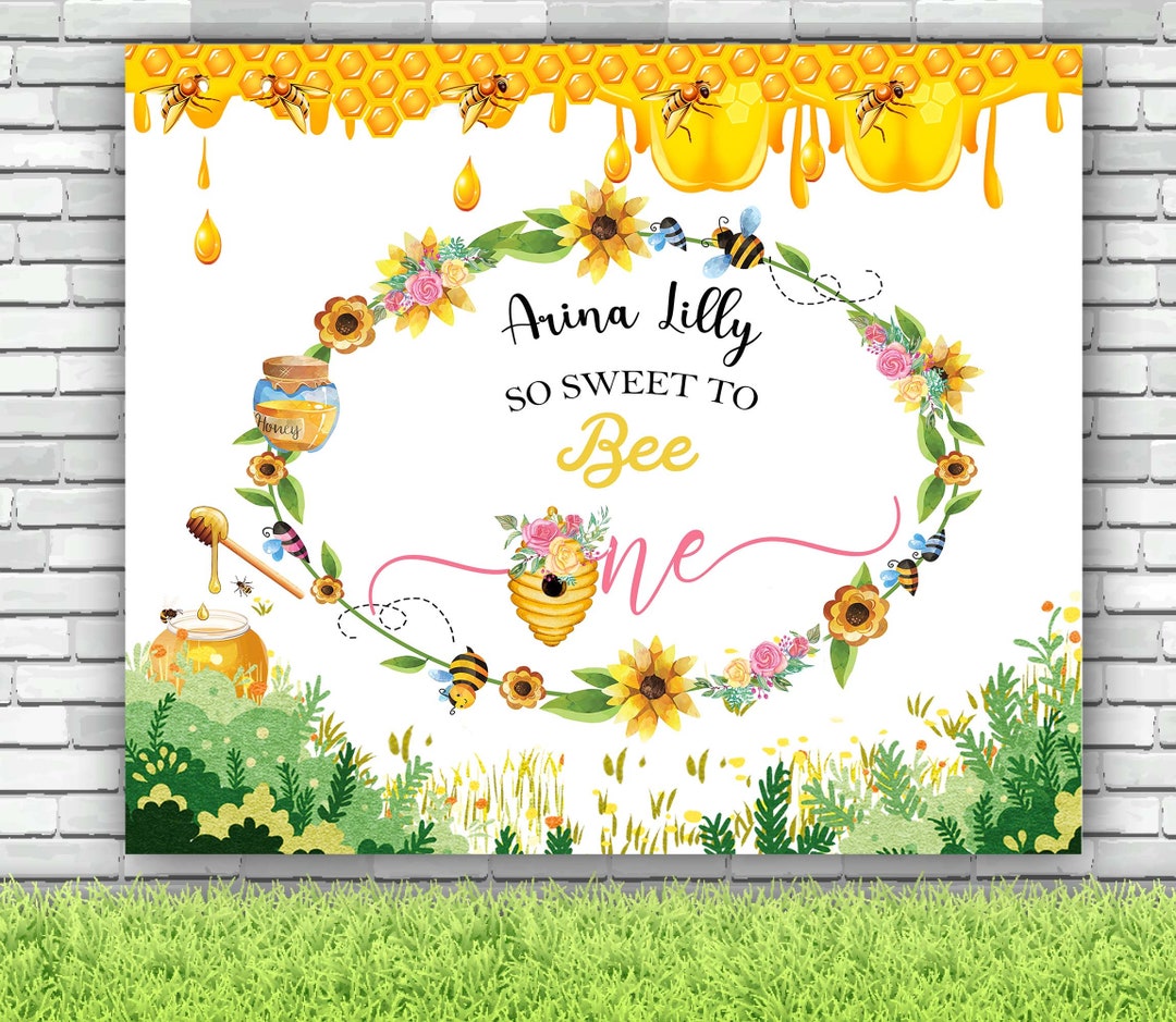 Girl First Birthday Backdrop Bee Party Banner First Bee Day Birthday ...