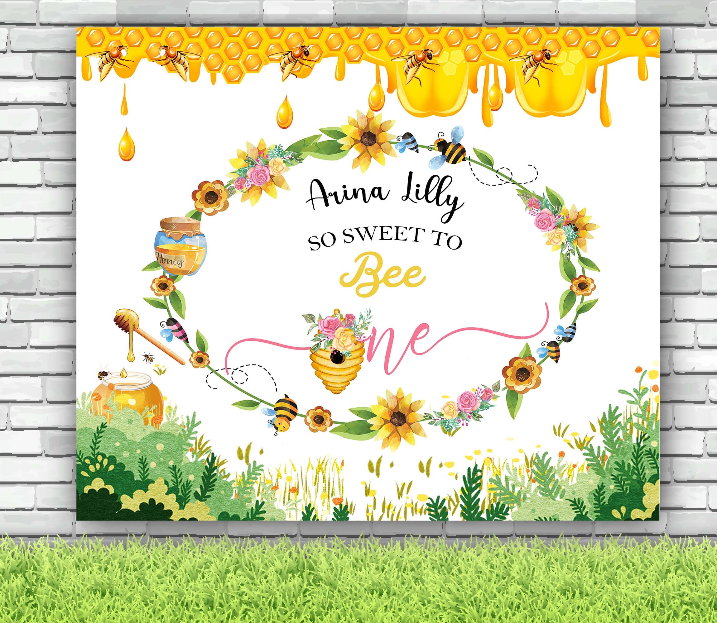 Honey Bee Birthday Backdrop Girl birthday Party decorations Bumble Bee  party Photography Background banner