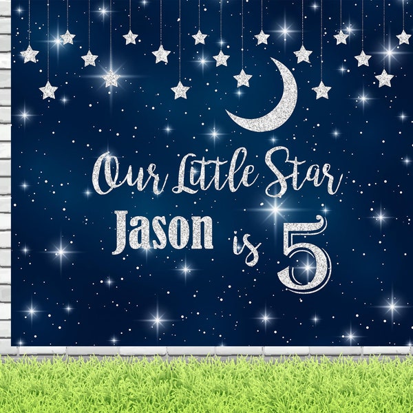 Twinkle Little Star Birthday Backdrop, Custom Kids Party Decor, Any Age, Little Star Theme Birthday Decor, Summer Birthday 01STW4