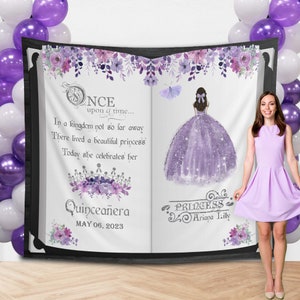 Lavender Lilac Purple Floral Silver Quinceañera Backdrop Quince 15 Anos Birthday Decoration Princess 15th Birthday Photo Backdrop Mis Quince