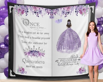 Lavender Lilac Purple Floral Silver Quinceañera Backdrop Quince 15 Anos Birthday Decoration Princess 15th Birthday Photo Backdrop Mis Quince