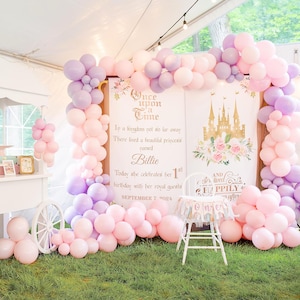 Princess Party Decor Princess Castle Birthday Banner Storybook Backdrop Girl First Birthday Sign Once Upon a Time Ladies 50th 5th 10th Decor