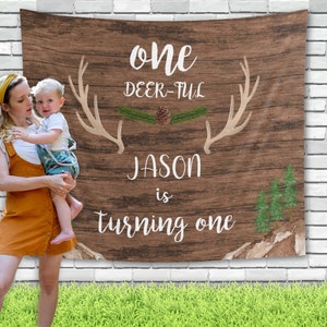 One-Deer-Ful First Birthday Backdrop/ Woodland First Birthday Banner / Rustic Boy First Birthday Backdrop