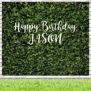 May include: A green leafy backdrop with white text that reads "Happy Birthday JASON".