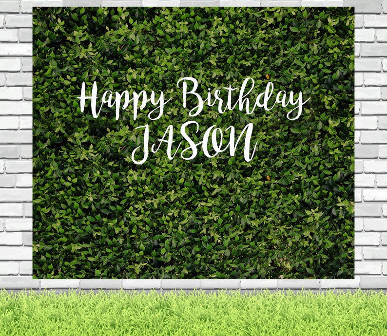 May include: A green leafy backdrop with white text that reads "Happy Birthday JASON".
