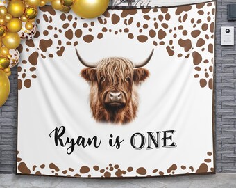 7x5ft Highland Cow Birthday Backdrop - Farm Theme Photography Background