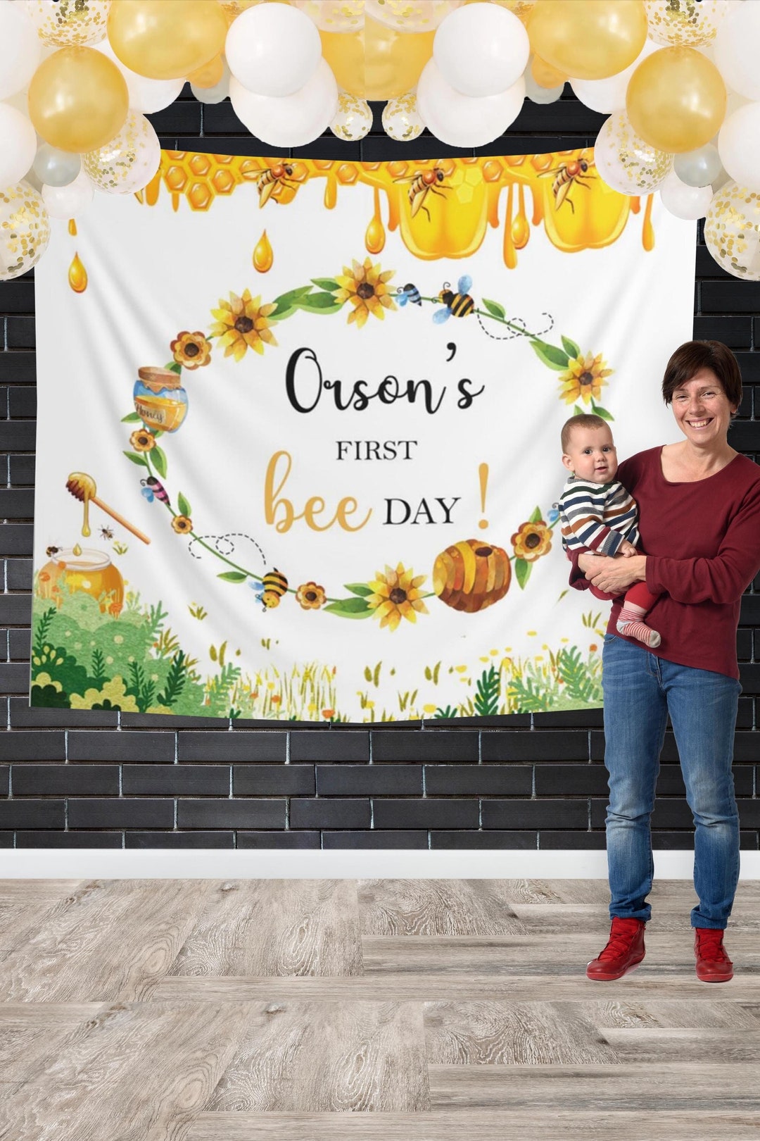 Bee Party Banner First Birthday Backdrop Boy Bee Birthday Banner 1st ...
