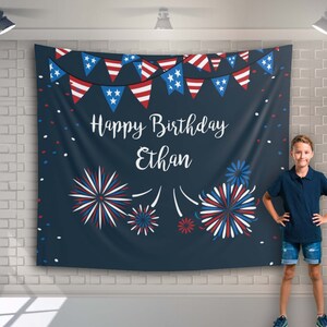 4th of July Birthday Decoration, Fourth July Banner, Independence Day Photo Booth, Memorial Day Background, Patriotic Citizen Kids Party