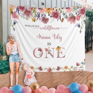 Wildflower Birthday Decorations, Wildflower Party Backdrop, 1 year old birthday, 1st Birthday Girl Backdrop, Little Wildflower Banner WF1