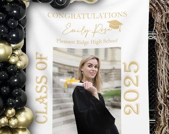 Fondo para fotos de graduación, pancarta para fotos de graduación de 2025, decoración para fiesta de graduación, fotomatón personalizado para graduación de secundaria