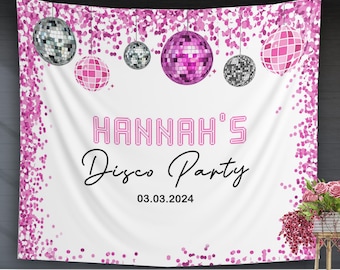 Disco Party Birthday Backdrop Disco Girl Banner Pink Glitter Glow Party  Disco Ball 70s Disco Dance Party Custom Backdrop  Any Age Kids