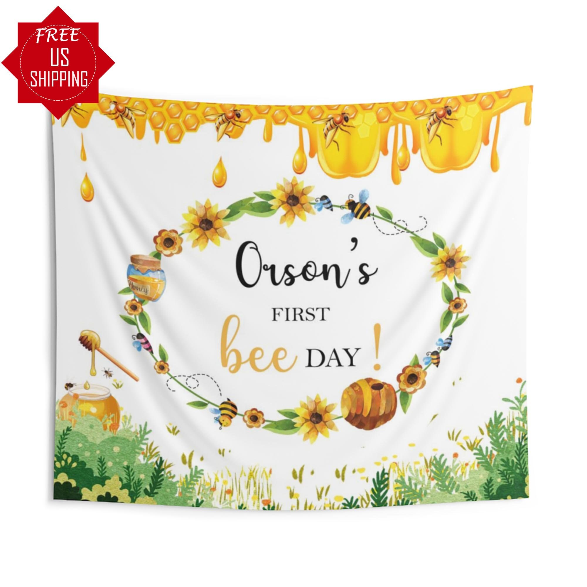 Bee Party Banner First Birthday Backdrop Boy Bee Birthday Banner 1st ...