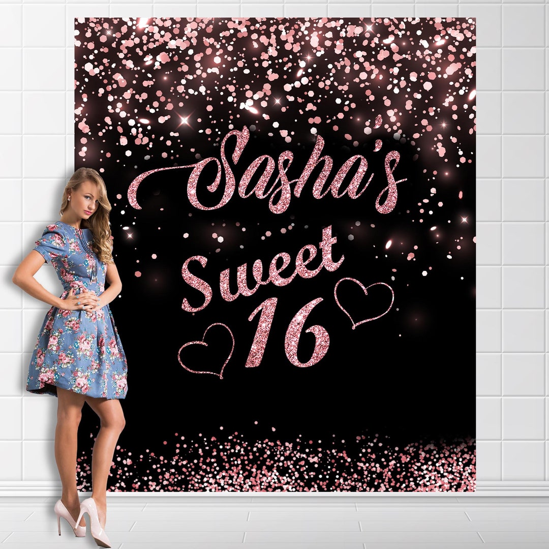 Sweet 16 Backdrop Personalized Rosegold Sweet Sixteen Birthday Banner