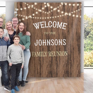 Rustic Family Reunion Backdrop Western Country Family Get Together Banner Cascading Lights Decor Cowboy Thanksgiving Party Gathering