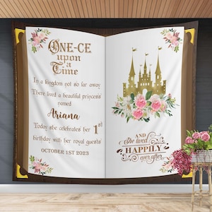 One-ce upon a time Princess Backdrop First Birthday Decor One-ce upon a time One Year Old Birthday Banner 1 Year Photobooth 1 yr sign