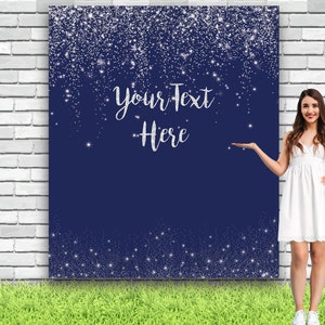 Custom Christmas Backdrop Blue Silver Personalized Glitter Photo Booth Banner Newyear Picture Backdrop Graduation 2023 Backdrop 01BSG3