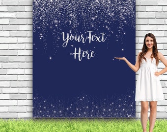 Custom Christmas Backdrop Blue Silver Personalized Glitter Photo Booth Banner Newyear Picture Backdrop Graduation 2023 Backdrop 01BSG3