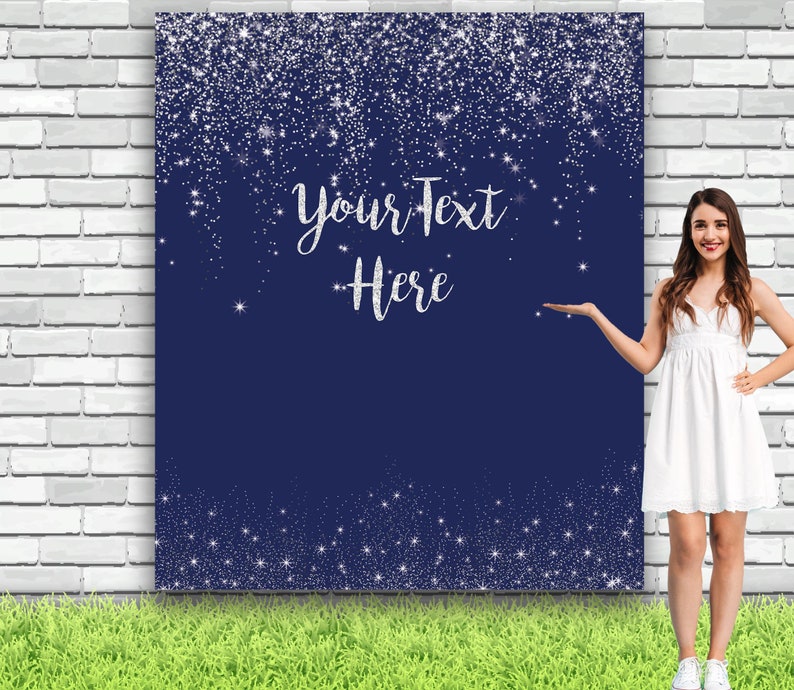 Blue and Silver Sequin Backdrop Personalized Glitter Photo Booth Props Events Picture Backdrop Blue and Silver Decor 01BSG3