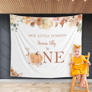 Autumn Girl Little Pumpkin First Birthday Backdrop Boho Rustic pumpkin Banner Fall Neutral colors Birthday Party Decoration One 1st Birthday