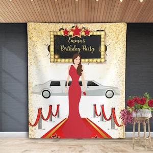 Red Carpet Birthday Backdrop Sweet 16 Movie Star Party Decoration VIP Glam Birthday Sweet Sixteen Banner 1920s Award Night Confetti Decor