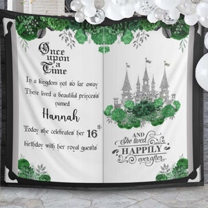 Emerald Green 16th Birthday Backdrop Sweet 16 Quinceañera Banner Sixteenth Birthday Princess Decoration Hunter Green Once Upon a Time Decor