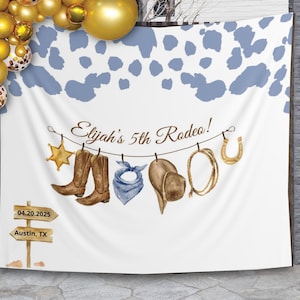 Rodeo Geburtstagsdekoration Cowboy Party Banner Benutzerdefinierte Wilder Westen Kulisse Ranch Southwestern Photobooth Cowboots Cowprint Boy Geburtstagsschild