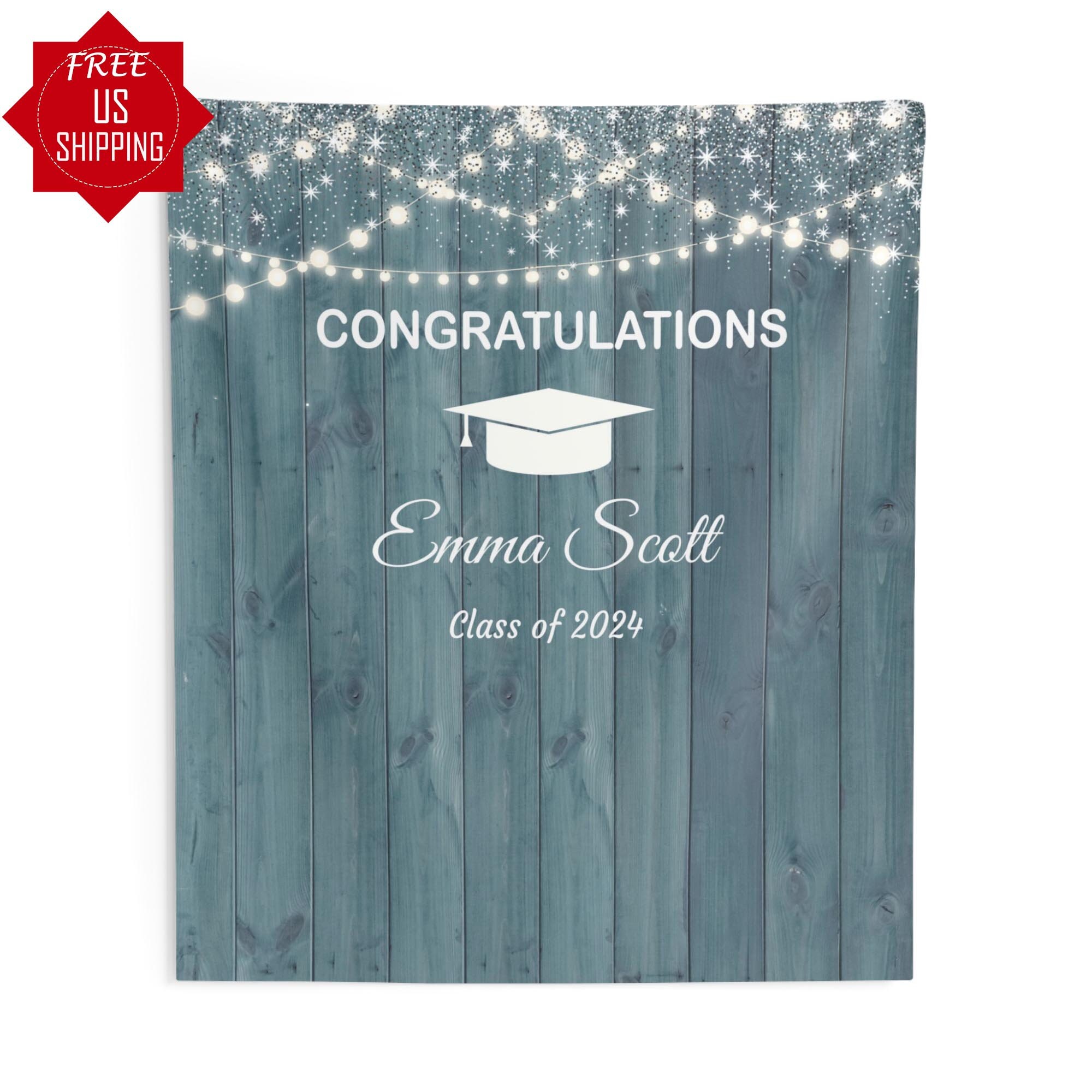 Rustic Grad Backdrop Dusty Blue Graduation Backdrop 2024 Rustic Grad Banner Congratulations ...