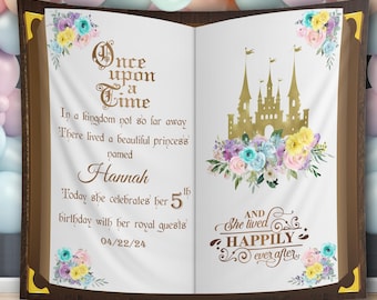 Princess Castle Birthday Party Banner Colorful Pastel Book Backdrop Yellow Princess Party Background Once Upon A Time Fairytale Decor