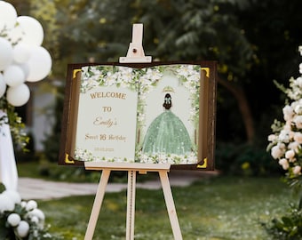 Prinzessinnen Party Zeichen Quinceamaßa Floral Willkommensschild Süßes 16 Dekor 15
