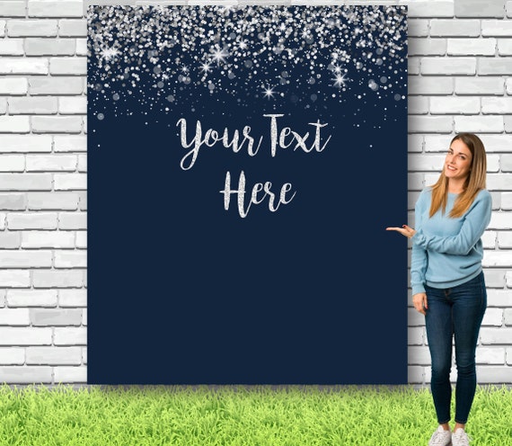 Blue and Silver Sequin Backdrop Personalized Glitter Photo Booth Props Events Picture Backdrop Blue and Silver Decor 01BSG3