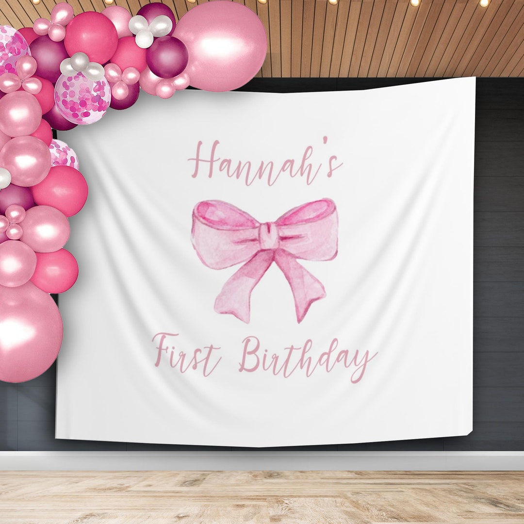 Rosa Schleifen-Geburtstagsbanner – Fotohintergrund 1,8x1,2 M, Süß Für Mädchenpartys