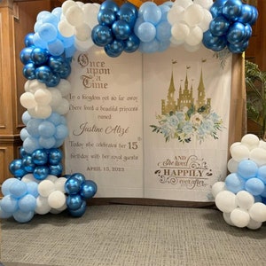 Once Upon a Time Backdrop Princess Birthday Party Decoration Fairytale Storybook Photo booth Royal Medieval First Birthday Vintage Castle Blue