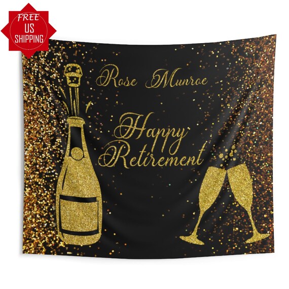 Striscione Happy Retirement Nero Con Glitter – Decorazione Per Festa Di Pensionamento – Completo Di Nastro Da 3m