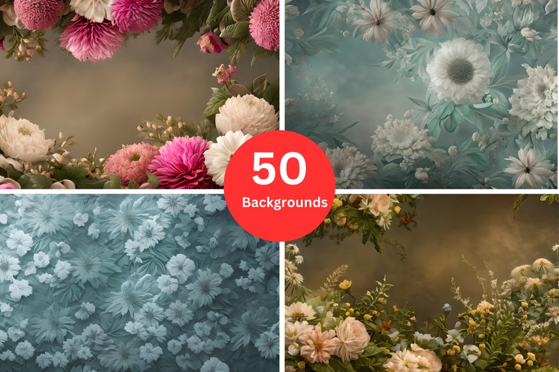 50 Fine Art Floral Digital Backdrops Bundle Maternidad Estudio Fotografía Fondo Superposiciones Photoshop Texturas Arte Retrato Papel fotográfico imagen 10