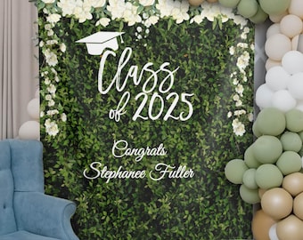 Class of 2025 Grass Wall Graduation Backdrop Fabric Hedge Wall Grad Party Decor Congrats Grad High School Prom Banner College Grad Sign