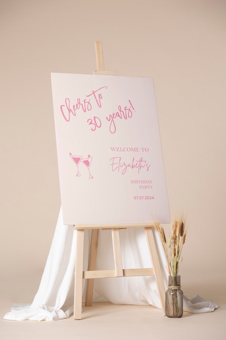 Cheers to 30 Years Champagne Glass Foamboard Personalized Party Welcome Sign