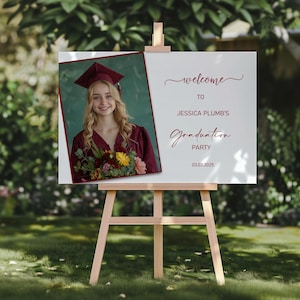 Panneau photo de bienvenue imprimé, décoration de fête des diplômés, bannière de cour de remise des diplômes, image moderne, carton mousse, couleurs du lycée, panneau central en mousse