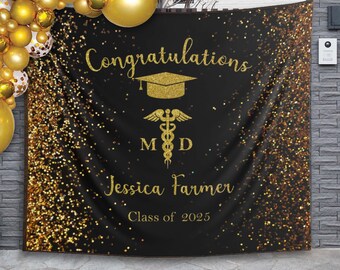 Graduation Backdrop MD Doctor of Medicine Medical School Grad Banner Personalized Doctorate PHD Residency Graduate Class of 2025 Dentist Vet