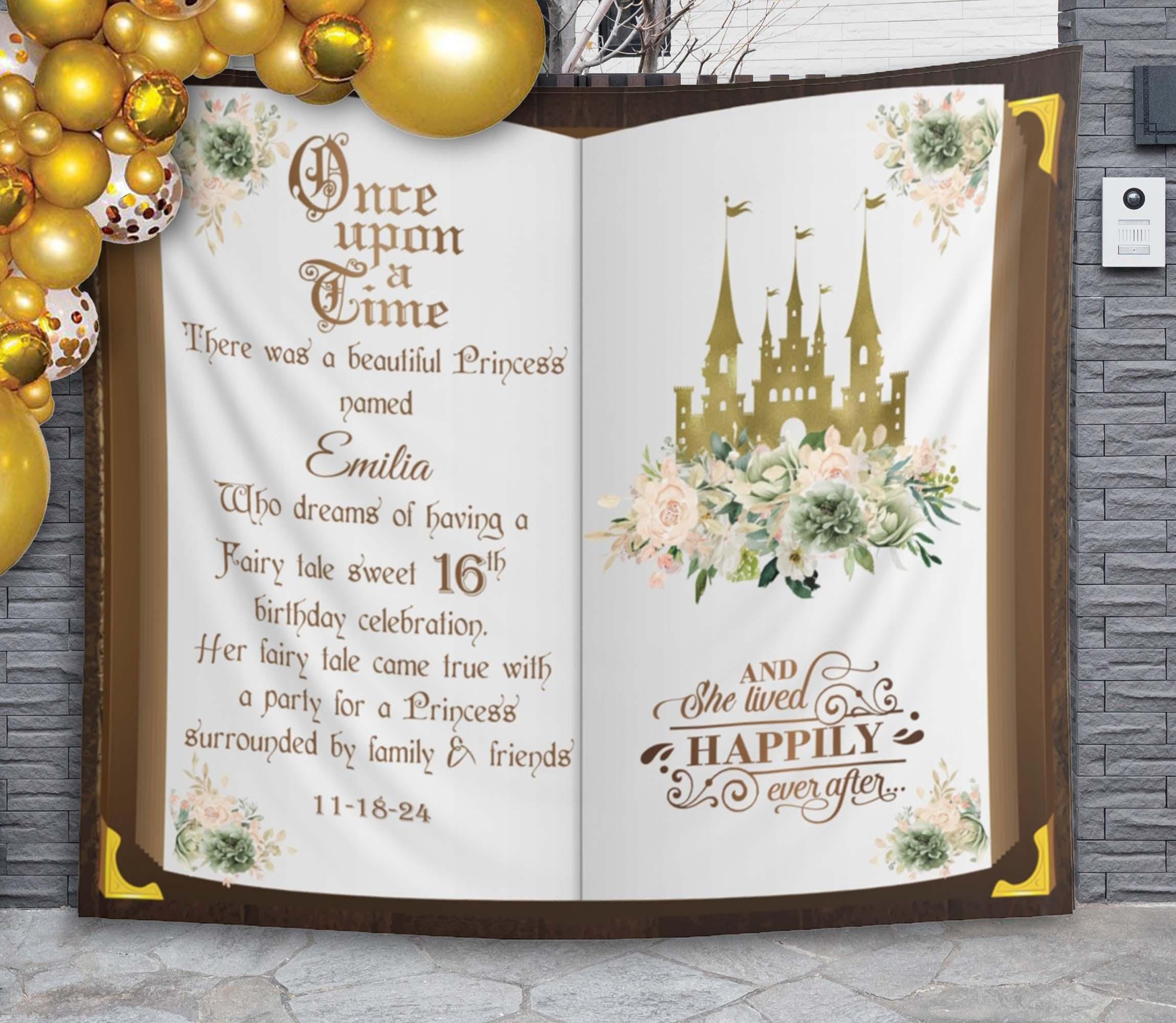 Sage Grün Elfenbein Geburtstag Dekor Sweet 16 Märchen Traum Kulisse Quitte Party Banner Prinzessin Buch Photobooth Champagner Gold Schlossschild